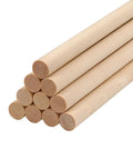 Solid Birch Wood Dowel Rods For Crafting, 3/8 X 12 Inch Unfinished Wooden Sticks, stacked view showing natural wood finish.