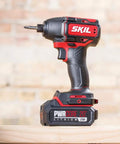 Close-up of 1/4 inch hex impact driver from 2-Tool Cordless Drill Driver And 1 Quarter Inch Hex Impact Driver Kit with Brushless 20V Power PWRCore 20 2.0Ah Battery PWR Jump Charger Ready For Tough Jobs And DIY Projects.