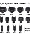 13 Piece Spindle Nut Socket Kit For Ball Joints And Axle Locknuts With 4 Teeth Exterior Half Inch Drive Includes 22mm 26mm 30mm