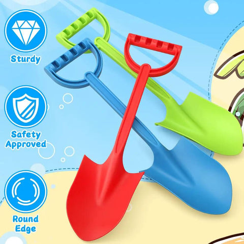 16 Inch Jumbo Beach Sand Shovel Set For Kids And Adults, Heavy Duty Digging Spades For Sand Snow Water Play, in red, green, blue