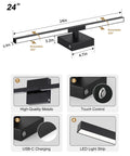 Cordless Black Rechargeable Wall Sconce With Remote 8000Mah Battery Operated Plug Free Lamp dimensions 24in with rotatable LED light strip.