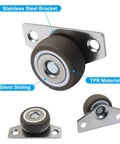 Ultra Low Profile Mini Caster Wheels Side Mount Brackets Glides Slick Heavy Duty Flat Plate Rollers 1.25 Inch Diameter is shown with TPR material and stainless steel bracket.
