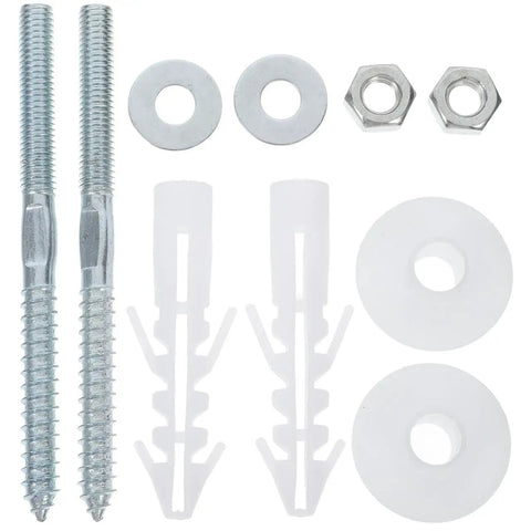 Heavy Duty Basin Mounting Screws And Bolts Kit For Wall Mounted Sinks Self Tapping Screws Bolts Washers 2 Sets With Nuts Expansion Anchors And Instruction Manual Perfect For Bathroom Sink Install two bolts, washers, nuts, and anchors
