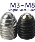 Top Shelf Spring Ball Plungers With Internal Hex Socket, Built Tough In Rust Proof Stainless Steel For Flawless Positioning And Smooth Operation On Every Tough Job Site Pack Of Fifteen Metric M Eight Qx414 Series, showing two ball plungers.