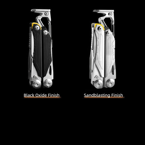 17 In 1 Multitool Pliers With Flint Fire Starter And Carabiner Hammer, 5Cr13 Steel Outdoor EDC Gear, Black and Silver Finish