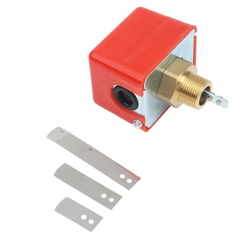 Heavy Duty Paddle Flow Switch Sensor For Water Quality Monitoring In Industrial Settings Built Tough With Rainproof ABS Housing And Precise Flow Detection To Keep Water Oil Flow Under Control, red ABS housing with brass threaded fitting and paddle blades