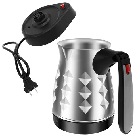Electric Turkish Coffee Pot Maker 500ml Portable Brewer for Camping and Travel Fast Heating with Stainless Steel Body and Easy Pour Design
