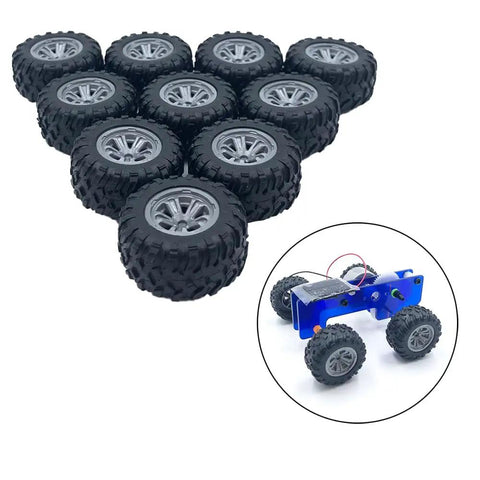 10 Piece Toy Wheel Set With Real Rubber Tires And Metal Shafts For RC Cars Trucks Robots Drones Helicopters And DIY Model Projects Black