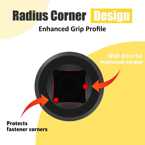 Radius corner design of Heavy Duty Universal Joint Swivel Socket Set Three-Piece 1/2, 3/8, and 1/4 Inch Drive