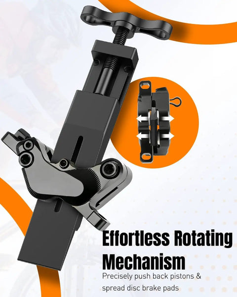Bike Disc Brake Pad Spreader Tool For Hydraulic Calipers, Piston Press And Pad Repositioning, shown with rotating mechanism