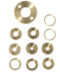 Heavy Duty 11 Pcs Brass Router Guide Bushing Kit Built Tough For Smooth Sailing Template Routing With Lock Nut Adapter Pro Woodworking Gear For Dovetail And Hinge Cuts set of brass router guides in various sizes.
