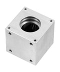 uxcell 90-degree bevel gearbox housing, aluminum block with central bore and four mounting holes