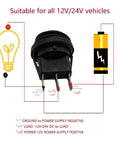 Waterproof 12V Toggle Switch Kit 2 Pack With Heavy Duty Blue LED Light, wiring diagram for car boat RV truck use.