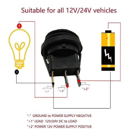 Waterproof 12V Toggle Switch Kit 2 Pack With Heavy Duty Blue LED Light, wiring diagram for car boat RV truck use.