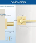 4 Pack Satin Brass Dummy Door Handle Set For Single Sided Doors, Non Turnable Pull Or Push Levers With Gold Interior Finish, Heavy Duty Interior Door Hardware For French, Closet And Pantry Doors. Dimension diagram, 5-inch lever