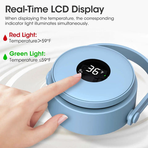 Real Time Digital Temp Monitor for 20 Oz Breast Milk Cooler Cup showing temperature with red and green indicator lights.