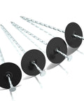 Heavy-Duty Galvanized Landscape Stakes With Gasket Caps, 6.3 Inch Garden Spikes For Securing Weed Barriers Artificial Lawn Patio Rugs And More, 50 Pack Durable Steel Garden Fixers, shown in side view with black caps