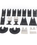 18 Piece Oscillating Multitool Blades Set With Universal Fit For Most Brands displayed, high carbon steel and bi-metal blades.