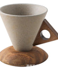 Reliable Terracotta Pour Over Coffee Dripper Set With Solid Wood Handle, Conical Ceramic Filter Holder on wooden base.