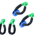 Four Pack Heavy Duty Green Synthetic Soft Shackle Ropes With 38000 Lbs Breaking Strength And 15000 Lbs WLL Plus Two Blue Aluminum Snatch Recovery Rings