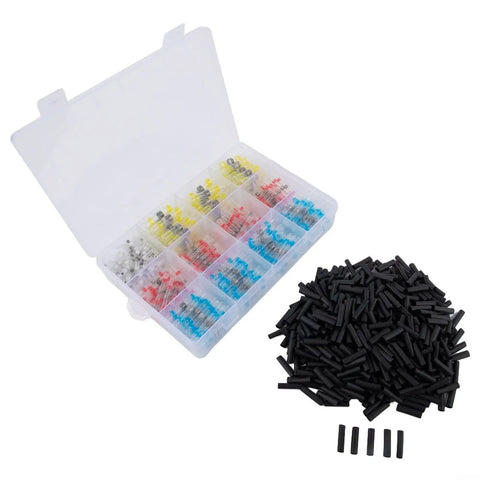 800 Pc Solder Seal Wire Connectors Kit With Heat Shrink Butt Terminals For Auto Marine Use Color Coded Electrical Crimping Set Plus 470 Tubes To Keep Your Wiring Clean And Super Secure Every Single Time You Need A Solid Connection, with open organizer and black heat shrink tubes