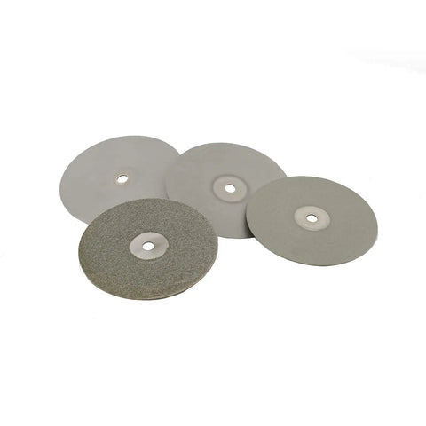 Four Six-Piece Diamond Flat Lap Wheel Discs 8 Inch By One Half Inch Arbor Pro Grade All-In-One Abrasive Lap Set on white background