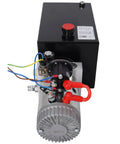 High Performance 12V DC Hydraulic Power Unit With Robust 8 Quart Steel Fluid Tank And 3HP Motor top view showing motor and connections.