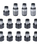 14 Piece TC820 ANSI Collet Set With Tap Holder For M36 Electric Tapping Machine, showing various sizes for precise threading.