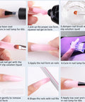 Steps to use Poly Extension Gel Nail Kit With Slip Solution And Dual Builder Forms For A Home Mani, Includes Three 15ml Gels In Clear White Pink, Clear Clips, Double-Head Brush Pen, 60 Nail Forms, Nude Starter Set