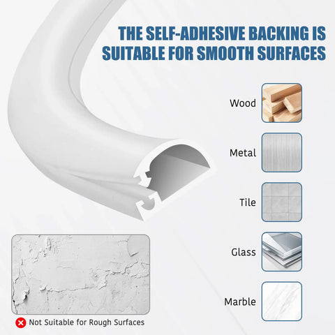 No-Fuss Odorless Silicone Wall Cord Hider With Side Open Cable Covers For Wires On Wall, self-adhesive backing suitability