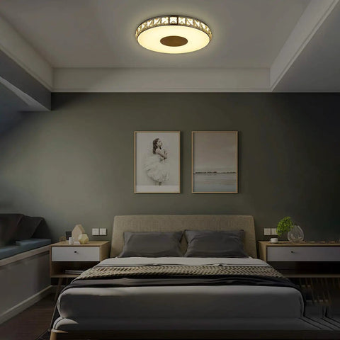 14 Inch Modern Ceiling Light Flush Mount With Crystal K9 Glass LED Dimmable Chandelier in bedroom, elegant and luxurious design
