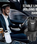 Custom Dual Cup Holder Expander For Rivian R1S R2 With Rotating Base Console Upgrade holding coffee and water in car.