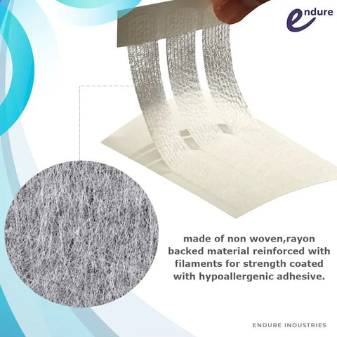 Reinforced Wound Closure Strips Half Inch By Four Inch For Small Cuts And Lacerations, 30 Total, 3 Per Sheet, 2 Sheets Per Pouch, 5 Pouches, A Must Have Backups To Stitches And Quick Skin Approximation For Easy First Aid, nonwoven rayon