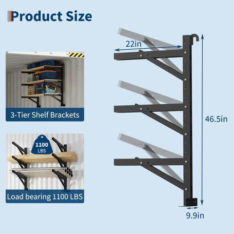 Heavy Duty Container Hanging Shelves 2 Pack No Drill Vertical Storage Racks For Building Materials And Workshop Tools Reinforced Steel Rack System dimensions 22in x 46.5in x 9.9in.