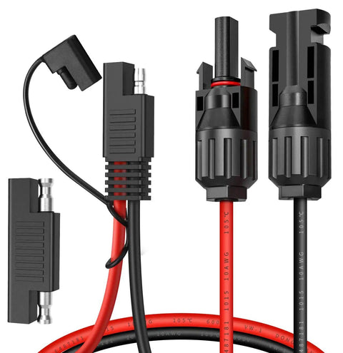 Beefy 10AWG SAE Solar Connector Cable Set with male and female PV extension wires and polarity reverse adapter for RVs