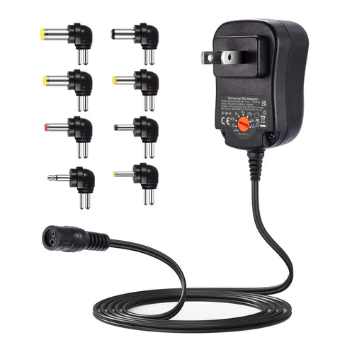 Universal AC Adapter with Do It All Voltage Options 3V 4.5V 5V 6V 7.5V 9V 12V 12W 1000mA with multiple DC tips and adapters