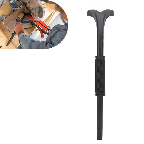 Safety Push Stick For Miter Saw And Table Saw With Dual End Forked Design And Ergonomic Handle in use, black ABS material