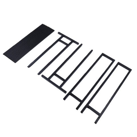 Rock Solid Heavy Duty 3D Printer Filament Rack 7 Tier Alloy Steel Spool Storage Stand Holding Up To 84 Spools With Adjustable Feet parts laid out.
