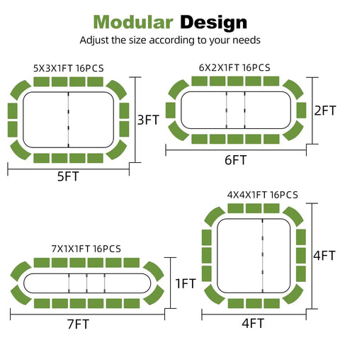 4 In 1 Modular Raised Garden Bed Kit With Adjustable Sizes diagram showing dimensions in galvanized steel