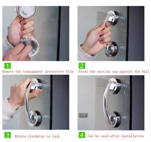 Step-by-step installation of Strong Suction Cup Handle for glass doors and cabinets, showcasing seamless adhesion and modern design.