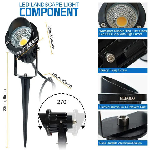 Low Voltage Landscape Lighting Kit 12V-24V AC/DC Outdoor Lights with IP65 Waterproof aluminum stake and COB LED bulb.