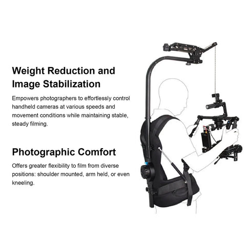 Camera Stabilizer Vest With 3 Axis System For Handheld Video Rigs showing adjustable straps and aluminum alloy frame