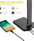 Eye Friendly Led Desk Lamp For Home Office With Usb Charging Port Three Level Dimmable Light No Flicker Blue Light Free Compact Reading And Study Table Lamp Black Finish 5000K Cool White with phone charging at base