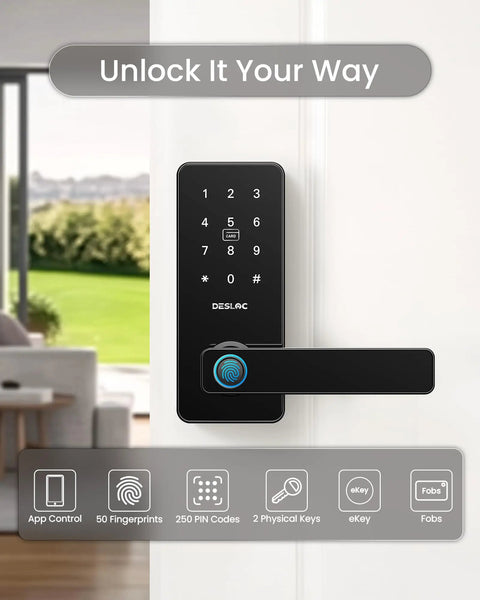 Grab And Go Fingerprint Smart Lock With Handle For Front Doors And Bedrooms Featuring Lightning Fast.3 Second Unlock Self Learning Ai Pattern Recognition And Zero Sweat Keyless Access