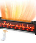 33 Inch Baseboard Heater 1500 Watts Delivering Straight Fire Warmth Via Wide Top Air Outlet And Smart Remote Thermostat, shown heating with realistic flames.