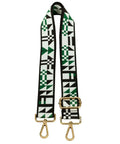 Slap This Wide Adjustable Jacquard Purse Strap On Any Bag For Major Crossbody Vibes And Watch It Slay With Premium Gold Hardware In Chic Triangular Green, featuring unique geometric patterns.
