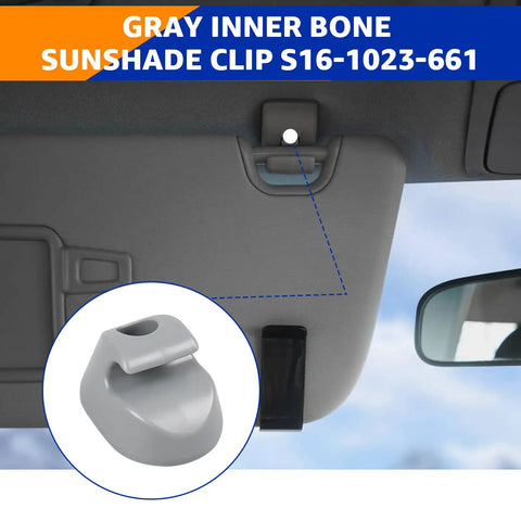 Gray interior sun visor clip installed in Kenworth Peterbilt, showing Four Pack Sun Visor Clip Set For Kenworth Peterbilt Gray Interior Bone Replacement Parts S16 1023 661 F01377 2 Built Tough From Durable PC And ABS For Long Lasting Use Rugged Dependable in use.