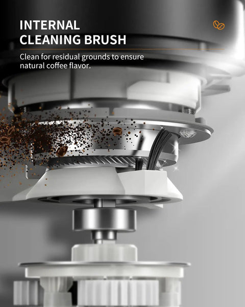 Close-up of internal cleaning brush in Conical Burr Coffee Grinder With 48 Grind Settings For Espresso, Drip And French Press