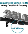 Ultra Long Curtain Rod 30 To 240 Inches Heavy Duty 1 Inch Black Drapery Rod Set with 35lb load capacity illustration
