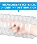 Hand showing transparency of Heavy Duty 4 Inch By 50 Foot PVC Dust Collection Hose for woodworking dust control.